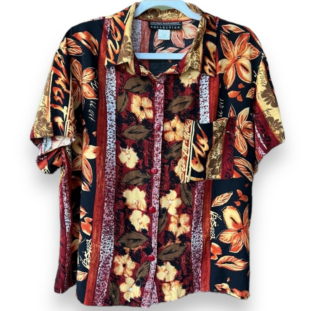 Vintage Lauren Alexandra tropical shirt Made In USA, size 18